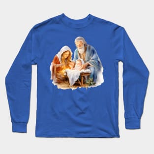 Watercolor Nativity Scene Long Sleeve T-Shirt